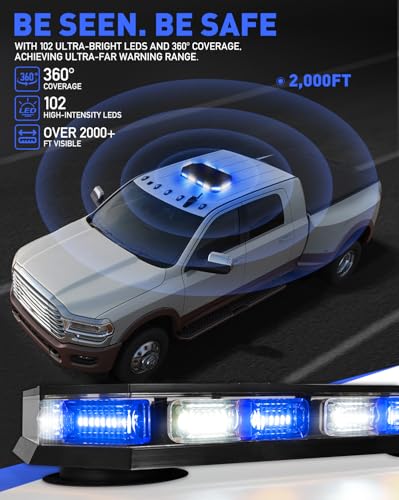 HLauto 406D Rooftop Emergency Strobe Lights Bar, 102 LED Blue - Product Imagery