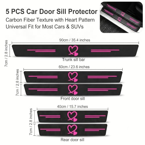 5 PCS Car Heart Pattern Door Sill Protector, Carbon Fiber - Product Imagery