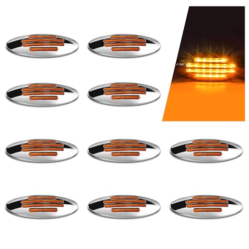 10Pcs 6-3/5 Inch Flatline Oval Amber 24LED Side Marker Clearance - Product Imagery