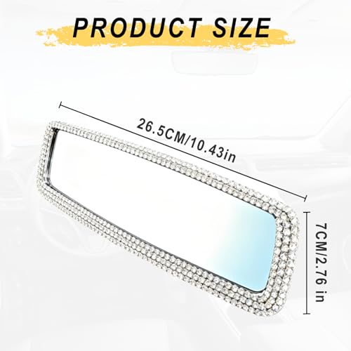 Bling Rhinestone Rearview Mirror, Clip-On Car Panoramic Rear - Product Imagery