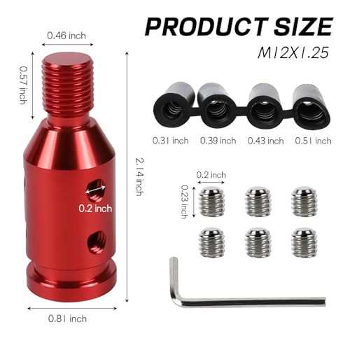 M12x1.25 Gear Shift Knob Adapter, with 4-Size Hoses (Red) - Product Imagery