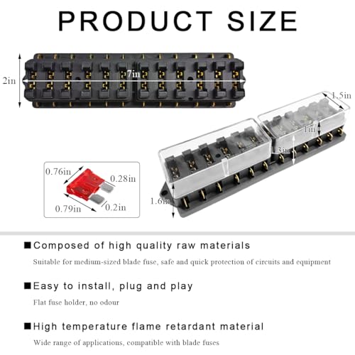 Yourkar 12 Way Blade Fuse Block Box Holder, 12 Circuit Fuse Box - Product Imagery