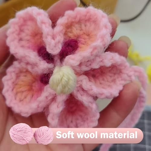 Car Hanging Ornament, Cute Crocheted Hibiscus Flower Decoration, - Product Imagery