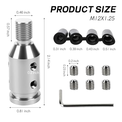 M12x1.25 Gear Shift Knob Adapter, with 4-Size Hoses (Silver) - Product Imagery