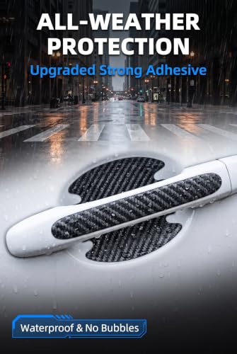 8 PCS Car Door Handle Protector, PU Leather Carbon Texture Car - Product Imagery