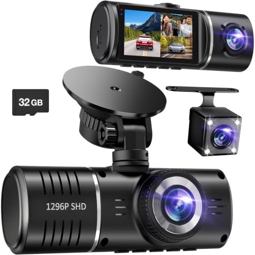 Dash Cam Front and Rear, 1296P Dash Camera for Cars, 3 Channel - Product Imagery