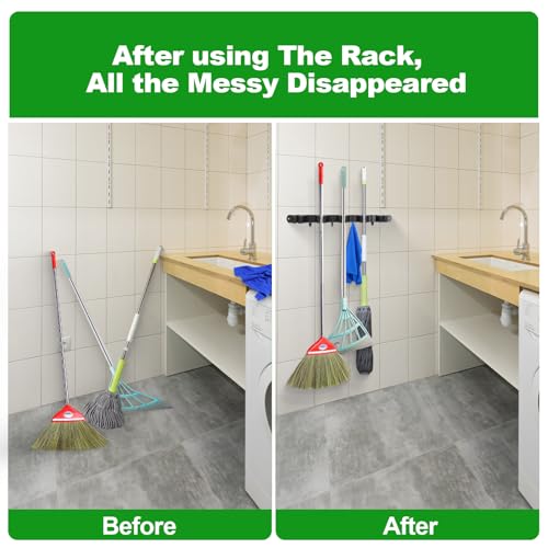 voze 5 Racks and 4 Hooks Mop and Broom Holder Wall Mount, Self - Product Imagery