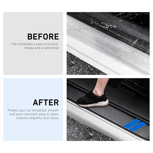 4PCS Car Door Sill Protector, Carbon Fiber Leather Auto Door - Product Imagery