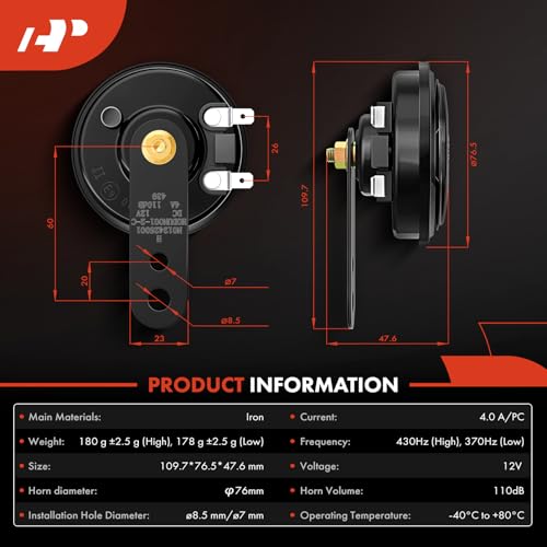 A-Premium - Disc Horn 2PCS High & Low Universal Electric Horns, - Product Imagery
