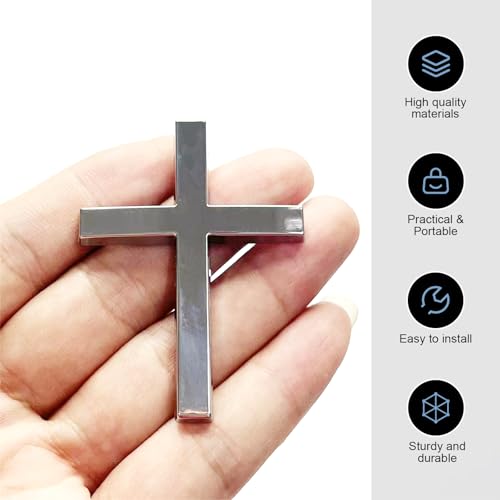 Metal Cross Badge Decal, 2.5"×1.8" Alloy 3D Cross Auto Decal, - Product Imagery