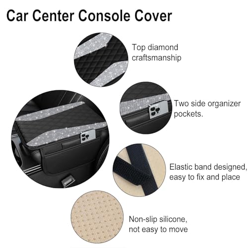 NBTEPEM Bling Car Center Console Cover, Leather Middle Console - Product Imagery