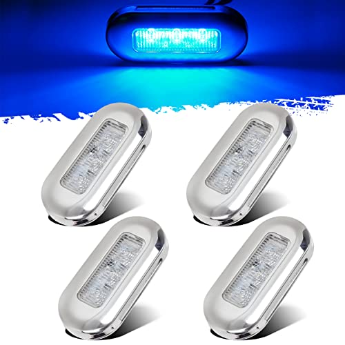 Partsam 4pcs 3" Blue LED Oblong Courtesy Light for Marine Deck - Product Imagery