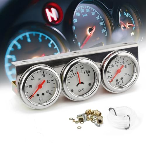 2'' 52mm Universal Chorme 12V DC Car Triple Gauge Kit Psi Oil - Product Imagery