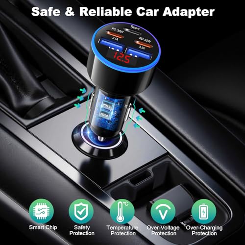OKRAY 90W 5-Port USB C Car Charger, Dual PD30W USB-C Super Fast - Product Imagery