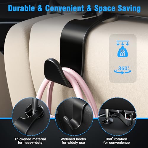 4-Pack Car Headrest Hooks Holds 55lbs Seat Storage Organizer for - Product Imagery