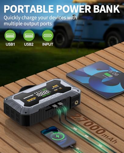 8000A 160PSI Jump Starter with Air Compressor, 12V Car Battery - Product Imagery
