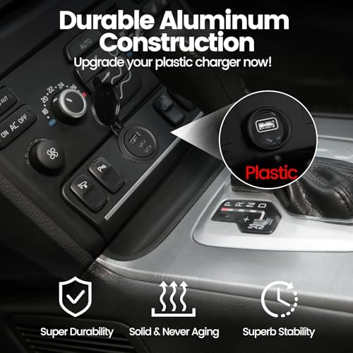 Aluminum 72W 12V USB Outlet, 3 Port Car USB C Charger - Product Imagery