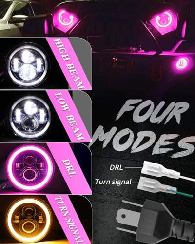 ZIMABLUE 7 inch Led Headlights Round Pink Purple Halo led H6024 - Product Imagery