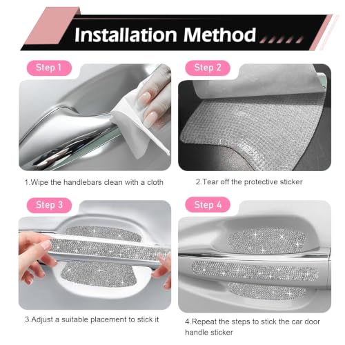 10PCS Bling Car Door Handle Protector, Crystal Rhinestone - Product Imagery