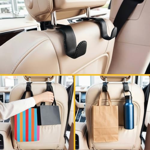 EldHus Headrest Hooks for Purses and Bags, 2 Pack Car Seat Hooks - Product Imagery