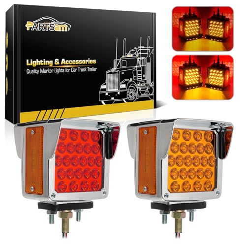 Partsam Pair Truck Trailer 52 LED Red/Amber Square Double Face - Product Imagery