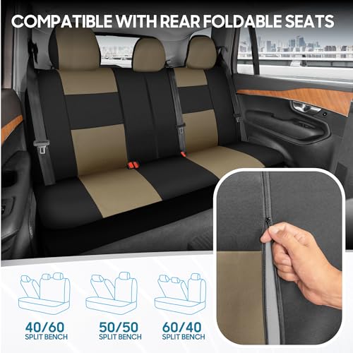 BDK PolyPro Seat Covers Full Set in Beige on Black – Front and - Product Imagery