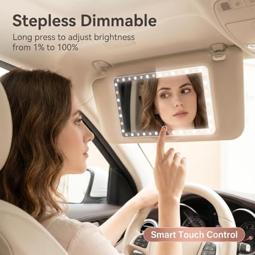 Car Sun Visor Vanity Mirror, 3 Light Modes & 60 LEDs, - Product Imagery