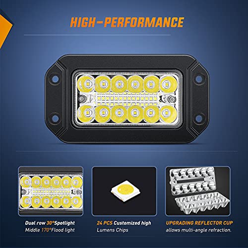 Nilight Flush Mount LED Light Pods 2PCS 6 Inch 39W Upgraded Spot - Product Imagery