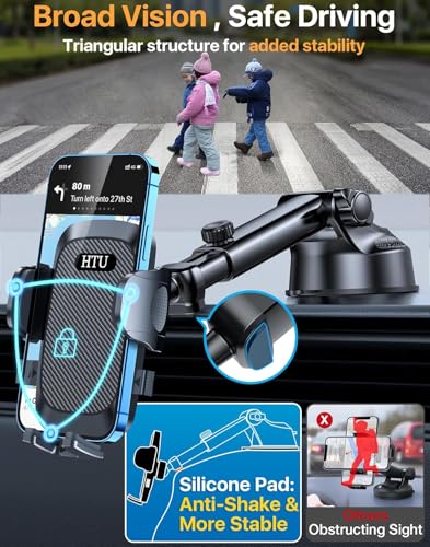 HTU Car Phone Holder【2026 Upgraded 100+LBS Suction & Safety - Product Imagery