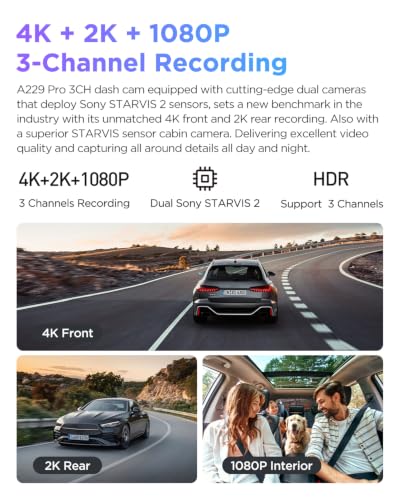 VIOFO A229 Pro 4K 3CH Dash Cam HDR for Front & Rear & Inside - Product Imagery