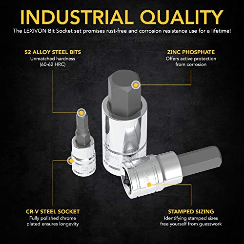 LEXIVON HEX Bit Socket Set, Premium S2 Alloy Steel | 13-Piece - Product Imagery