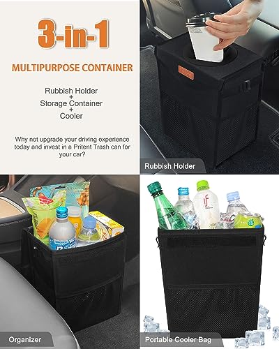 Pritent Car Trash Can with Lid Leakproof Car Garbage Bag Vehicle - Product Imagery