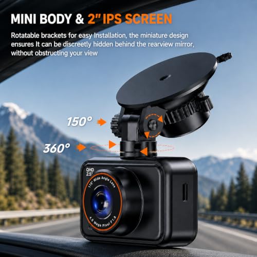 Dash Cam Front and Rear for Cars, 2.5K+1080P Dual Camera with 2" - Product Imagery