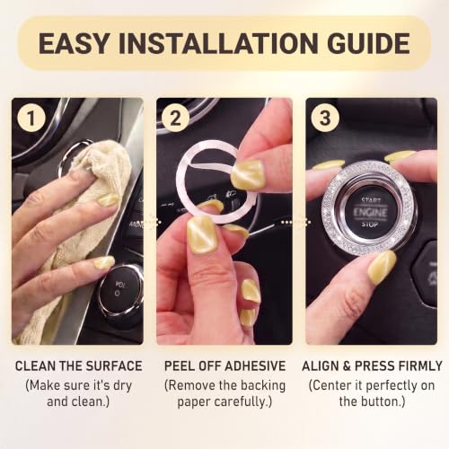 2PCS Bling Car Engine Start Button Cover, Crystal Rhinestone - Product Imagery