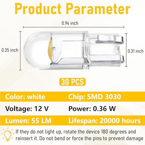 ecocstm 30 PCS Car 194 LED Bulbs, 168 2825 W5W T10 LED Bulb - Product Imagery