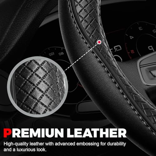 Ouzorp Car Steering Wheel Cover, Microfiber Leather Steering - Product Imagery