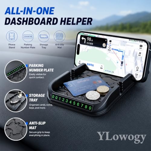 All-in-1 Dashboard Phone Holder, with Parking Number Plate, PVC - Product Imagery