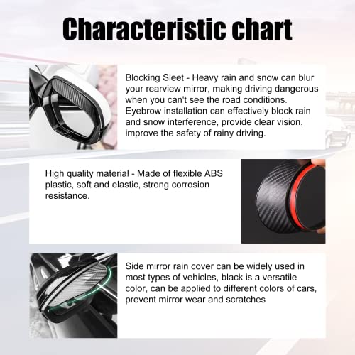 2Pcs Carbon Fiber Side Mirror Rain Visor Guard, Universal for - Product Imagery