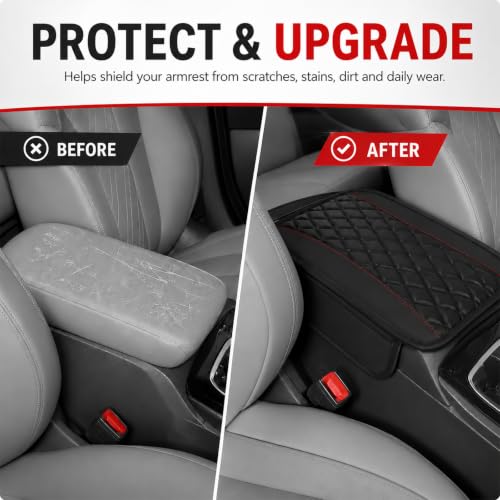 Leather Car Center Console Cover with 2 Storage Bags, Black - Product Imagery