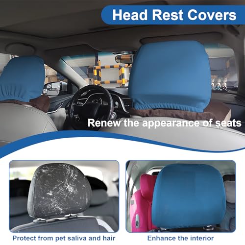 BFXM 2Pcs Car Seat Headrest Cover, Blue Flexible Car Headrest - Product Imagery