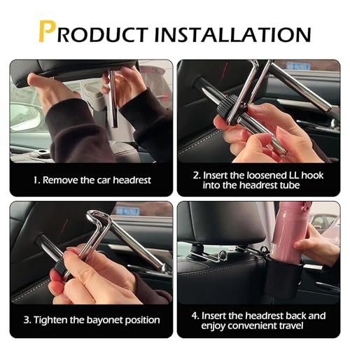 2 PCS Headrest Hooks for Car, 10KG Ultra High Load Bearing Alloy - Product Imagery