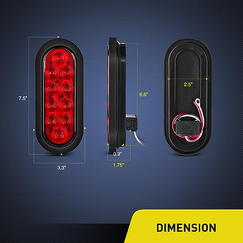 Nilight 6" Oval LED Trailer Tail Lights,Red, 2 Pack, Grommets - Product Imagery