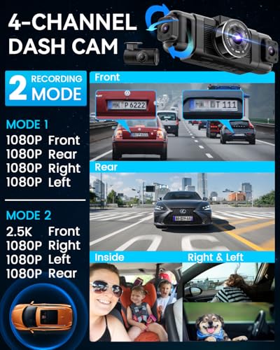 IIWEY N5 4 Channel Dash Cam for Cars, 360° View 2K Front 1080P - Product Imagery