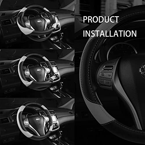 Leather Car Steering Wheel Cover, Universal Fit for Most Cars, - Product Imagery
