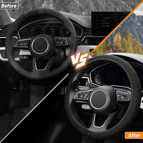KAFEEK Elastic Stretch Steering Wheel Cover, Universal 15 Inch, - Product Imagery