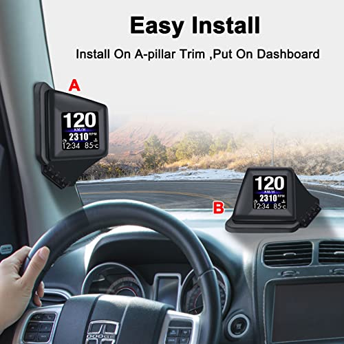Car HUD Head Up Display, OBD2 HUD Display with OBDII GPS Dual - Product Imagery
