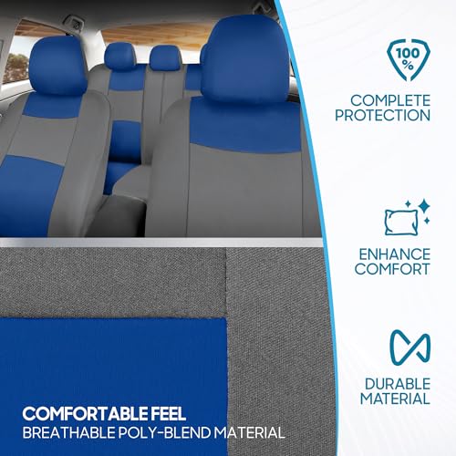 BDK PolyPro Car Seat Covers Full Set in Blue & Gray – Front and - Product Imagery
