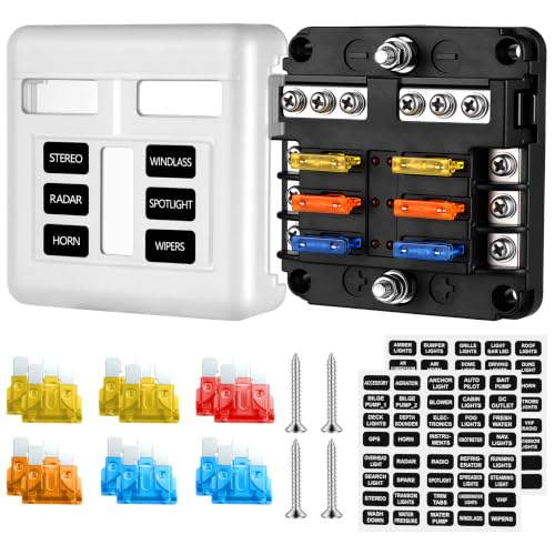 GaRhomxy 6 Way Fuse Block, 12V Marine Fuse Block with LED - Product Imagery
