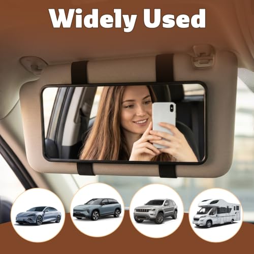 Car Visor Mirror, Sun Visor Mirror with Straps (Black) - Product Imagery
