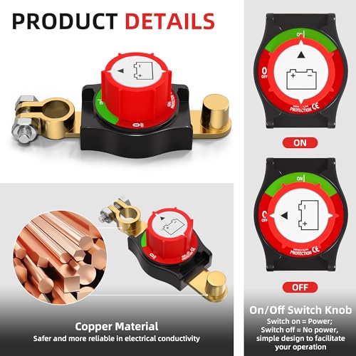 Joinfworld Top Post Battery Disconnect Switch 12V-48V Battery - Product Imagery